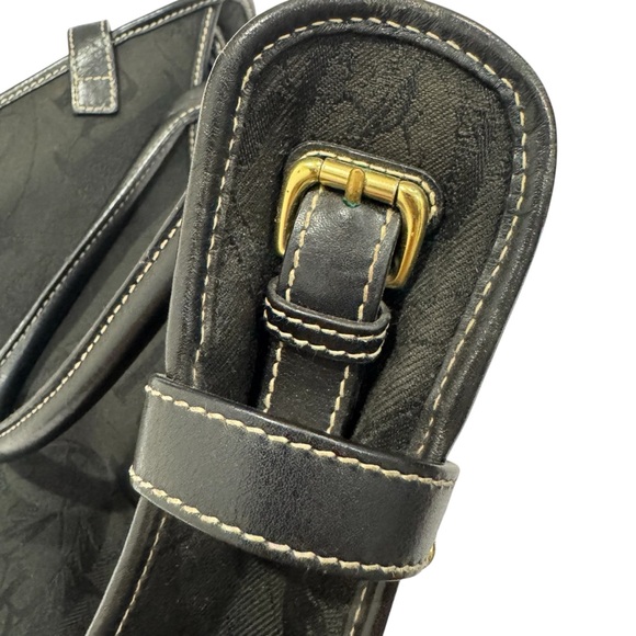LRL Lauren Ralph Lauren Black Shoulder Bag Signature Logo Canvas Buckles Flawed - Picture 5 of 13